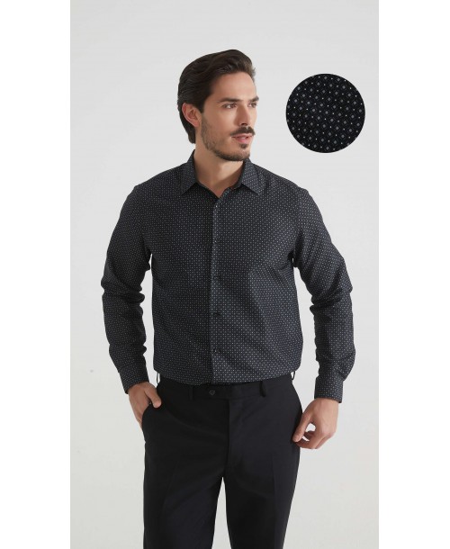 1506201-13 Chemise coupe droite à motifs - Noir