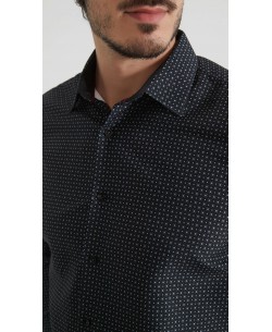 1506201-13 Chemise coupe droite à motifs - Noir