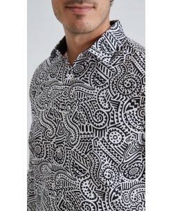 1506201-14 Chemise coupe droite à motifs - Noir