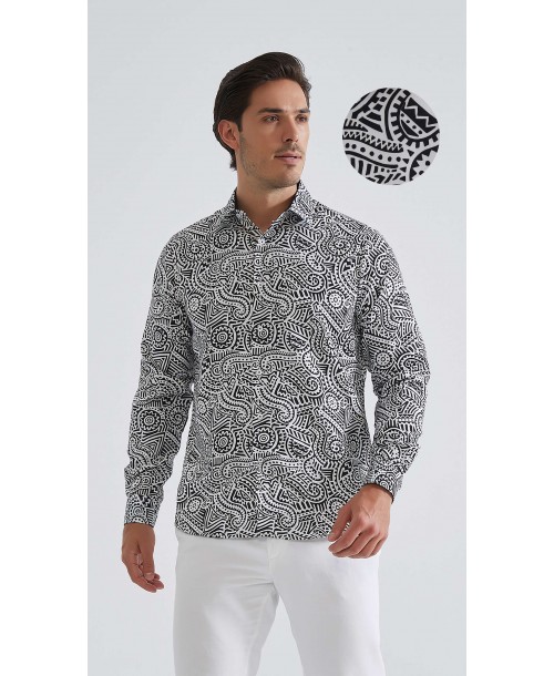 1506201-14 Chemise coupe droite à motifs - Noir