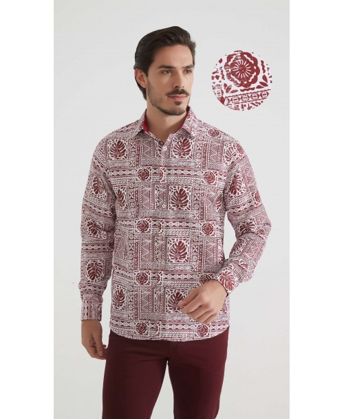 1506201-15 Chemise coupe droite à motifs - Bordeaux