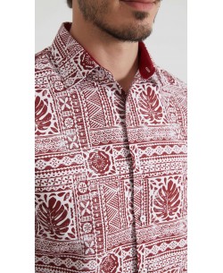 1506201-15 Chemise coupe droite à motifs - Bordeaux