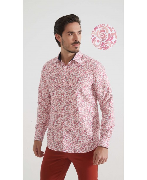 1506201-16 Chemise coupe droite à motifs - Rose