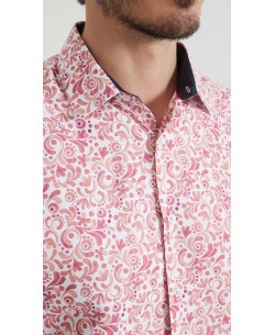1506201-16 Chemise coupe droite à motifs - Rose