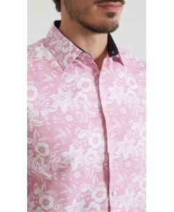 1506201-18 Chemise coupe droite à motifs - Rose