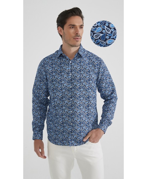 1506202-01 Chemise coupe droite à motifs - Bleu