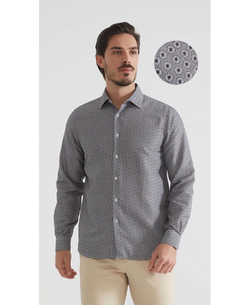 1506202-10 Chemise coupe droite à motifs - Noir