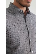 1506202-10 Chemise coupe droite à motifs - Noir