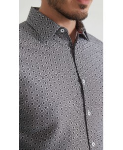 1506202-10 Chemise coupe droite à motifs - Noir