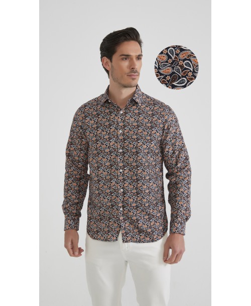 1506202-02 Chemise coupe droite à motifs - Marron