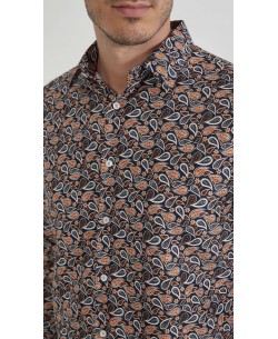 1506202-02 Chemise coupe droite à motifs - Marron