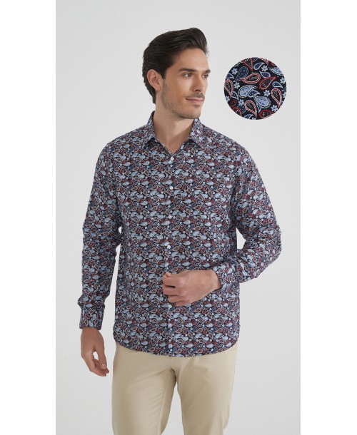 1506202-03 Chemise coupe droite à motifs - Noir
