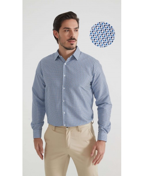 1506202-05 Chemise coupe droite à motifs - Bleu