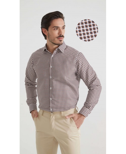 1506202-06 Chemise coupe droite à motifs - Marron