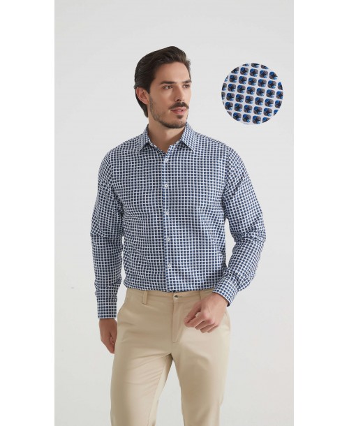 1506202-07 Chemise coupe droite à motifs - Blanc