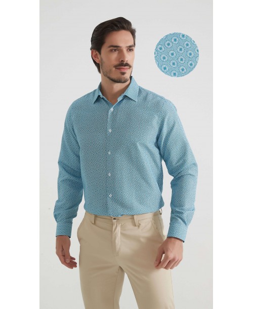 1506202-08 Chemise coupe droite à motifs - Turquoise