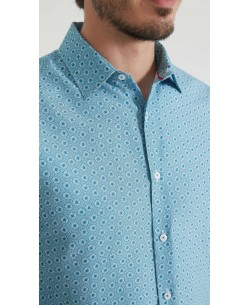 1506202-08 Chemise coupe droite à motifs - Turquoise