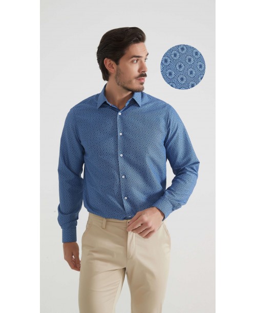 1506202-09 Chemise coupe droite à motifs - Bleu