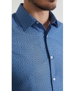 1506202-09 Chemise coupe droite à motifs - Bleu