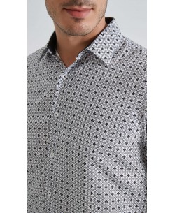 1506203-01 Chemise coupe droite à motifs - Blanc
