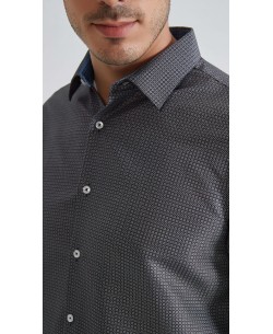1506203-10 Chemise coupe droite à motifs - Noir