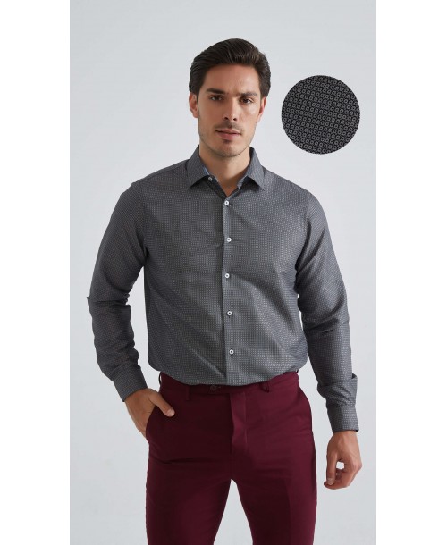 1506203-10 Chemise coupe droite à motifs - Noir