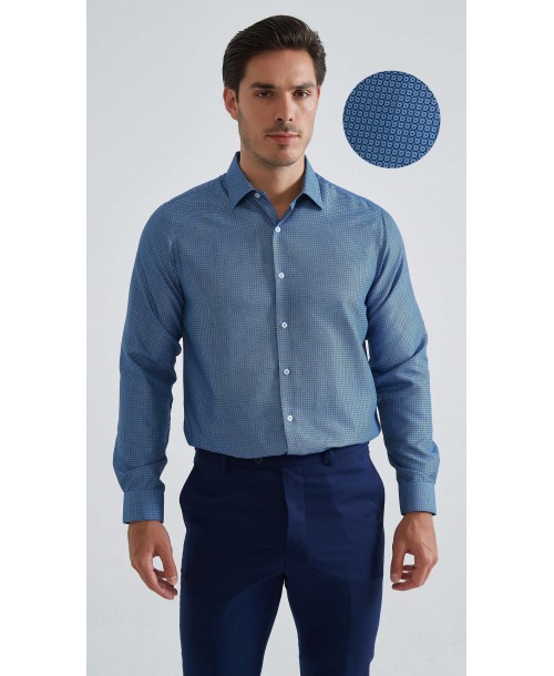 1506203-11 Chemise coupe droite à motifs - Bleu