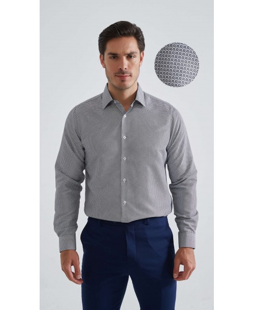 1506203-08 Chemise coupe droite à motifs - Blanc