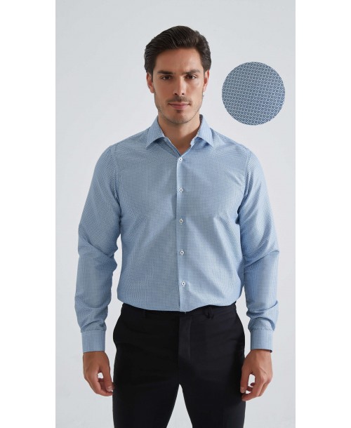 1506203-09 Chemise coupe droite à motifs - Bleu