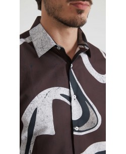 1506208-07 Chemise coupe droite à motifs - Marron