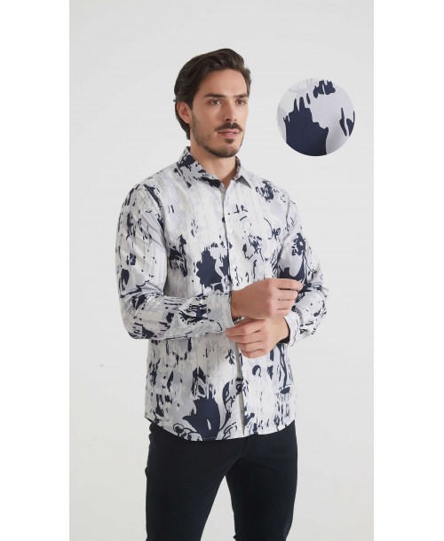 1506208-09 Chemise coupe droite à motifs - Marine