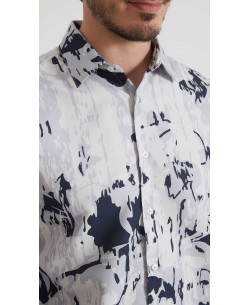 1506208-09 Chemise coupe droite à motifs - Marine