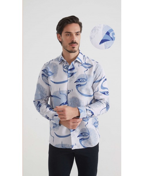 1506208-10 Chemise coupe droite à motifs - Blanc