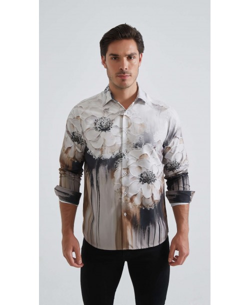 1506208-11 Chemise coupe droite à motifs