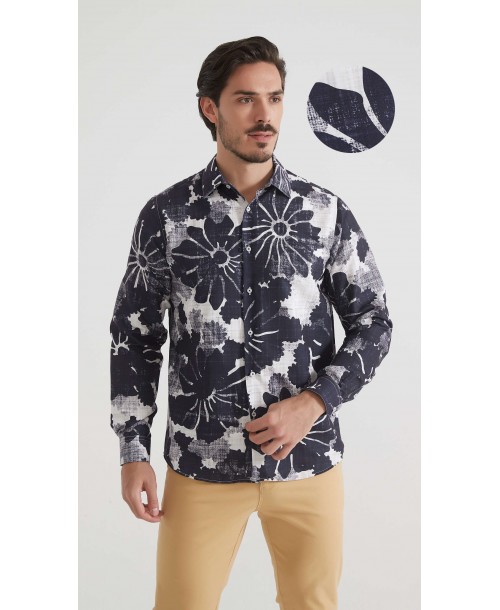 1506208-12 Chemise coupe droite à motifs - Marine