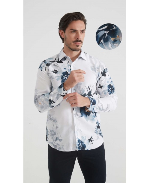 1506208-13 Chemise coupe droite à motifs - Blanc