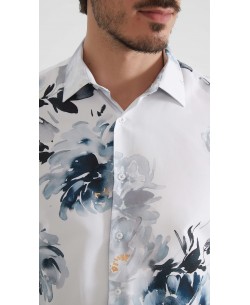 1506208-13 Chemise coupe droite à motifs - Blanc