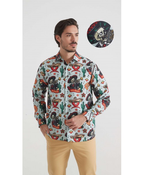 1506208-14 Chemise coupe droite à motifs - Vert