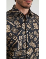 1506208-15 Chemise coupe droite à motifs - Noir