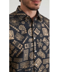 1506208-15 Chemise coupe droite à motifs - Noir