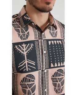 1506208-16 Chemise coupe droite à motifs - Camel