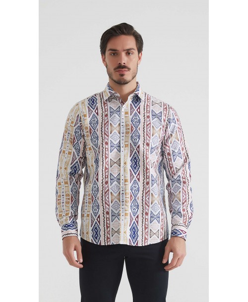1506208-17 Chemise coupe droite à motifs - Multi