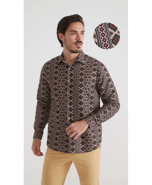 1506208-19 Chemise coupe droite à motifs - Multi