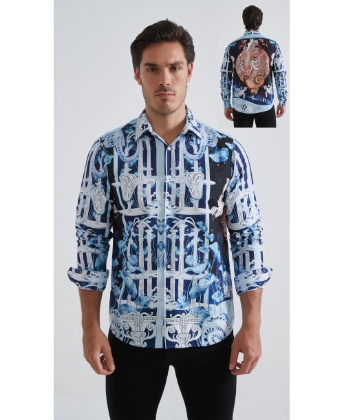 1506209-10 Chemise coupe droite à motifs