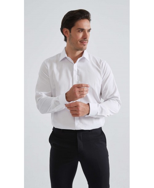 BM-05-1 Chemise blanche coupe droite à poignets mousquetaires