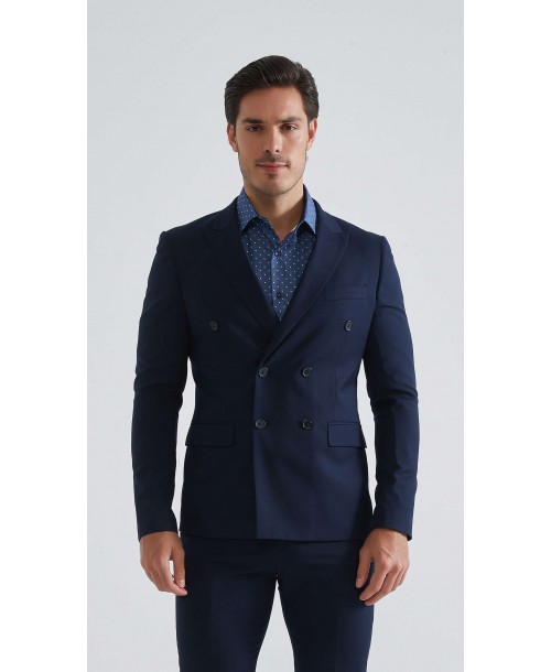 COS-H050 Costume croisé 2 pièces (T46 à T58) - Marine