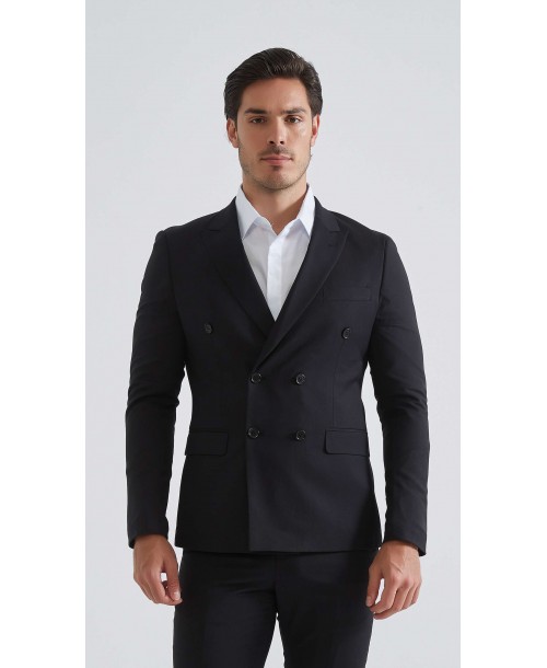 COS-H051 Costume croisé 2 pièces (T46 à T58) -  Noir