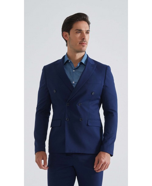 COS-H052 Costume croisé 2 pièces (T46 à T58) -  Bleu