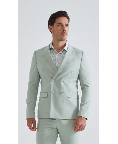 COS-H053 Costume croisé 2 pièces (T46 à T58) -  Vert sauge