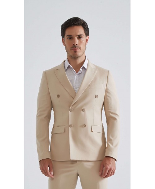 COS-H055 Costume croisé 2 pièces (T46 à T58) - Beige